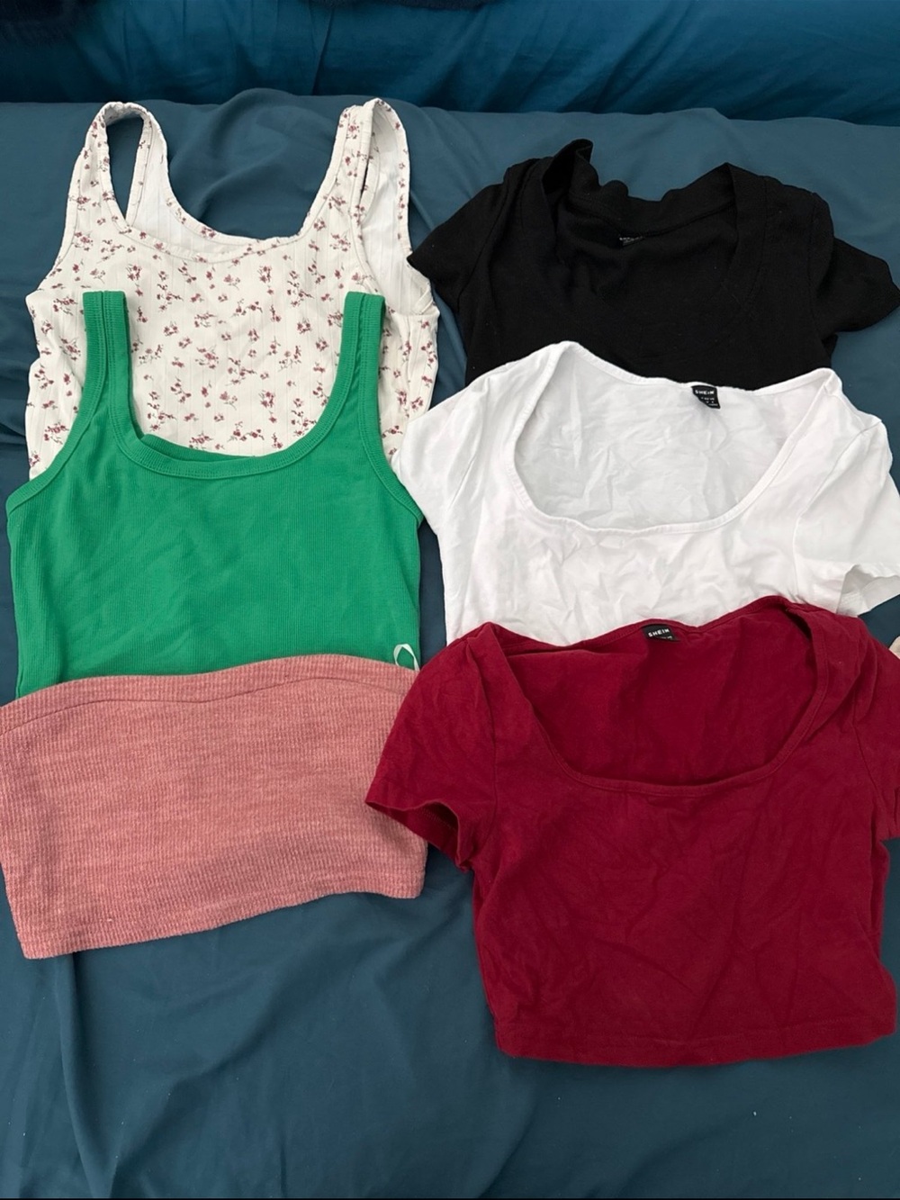 SHEIN Mixed Women's Crop & Tank Tops - Green, Black, White, Red, Pink, Floral